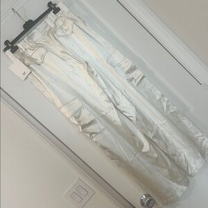 Phobe Philo Ivory Liquid Silk Cargo Trousers Pants NWT